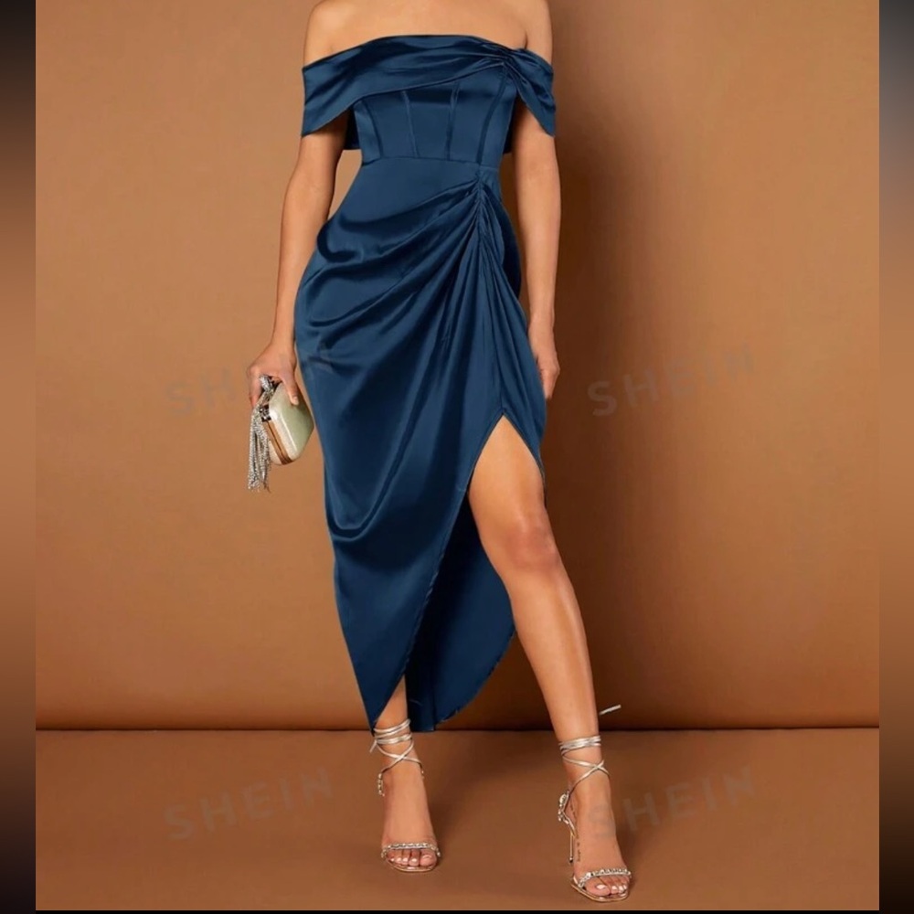 Satin navy blue dress! Worn 1x!